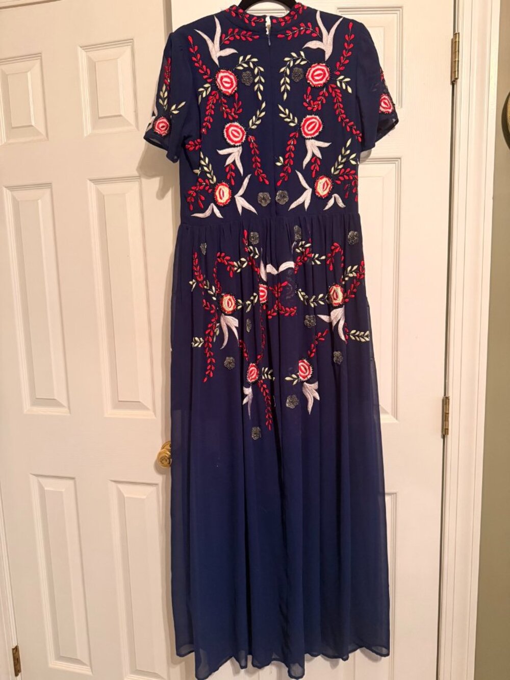 Frock and Frill Navy Embroidered Floral Maxi Dress, UK 14 (US 10)